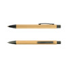 A black and natural wood pen with a clip, featuring a sleek design. It has an understated, minimalist look.