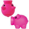 A pink micro piglet coin bank with a smiling face and rounded features, designed for saving money.