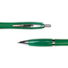 A green metal pen with a chrome clip and tip, showcasing a sleek and modern design.