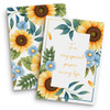 A4 message card featuring floral designs with sunflowers and blue flowers on a white background.