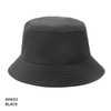 A black bucket hat with ventilation holes and a stitched brim. It features a logo on the exterior.