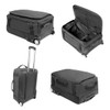 A black wheeled bag with multiple compartments, featuring a retractable handle and smooth-rolling wheels.