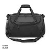 A black honeycomb sports bag with dual handles and a detachable shoulder strap, featuring zippered compartments.