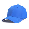 A blue cap with a curved brim and a textured finish, featuring ventilation holes and an interior sweatband.