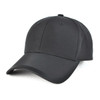 A black cap with a curved brim and vents, featuring a logo on the front.