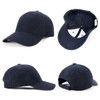 A navy wool blend cap with a curved peak, featuring an adjustable strap and a logo on the side.