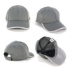 A grey waffle mesh cap with contrasting trim, featuring a logo, shown from multiple angles.