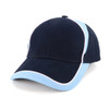 A navy and light blue cap with a logo, featuring a classic structured design and a curved brim.