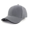 A grey drill mesh cap features a rounded crown and a curved brim, with a logo on the side.