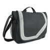 A black satchel-style bag with grey accents, featuring a shoulder strap and a mesh pocket on the side.
