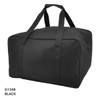 A black duffle bag with two sturdy handles and a zippered compartment, featuring a logo.