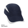 A navy and white Summit Microfibre 7Panel Cap with a structured design and a logo on the side.