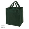 A dark green non-woven shopping bag with sturdy handles, featuring a branded logo.