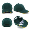 A green cap with a yellow trim featuring a logo, showing multiple angles including inside view.