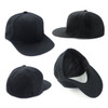 A black cap featuring a structured design and a flat brim, with interior detailing and a logo.