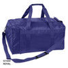 A royal blue duffle bag with multiple handles and a shoulder strap. It features a logo.