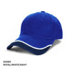A royal blue cap with white and navy accents, featuring a logo on the front.