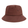 A brown bucket hat with a wide brim, featuring a simple design and small ventilation holes.
