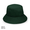 A bottle green bucket hat with a wide brim and a logo branding on the side.