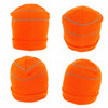 An orange beanie featuring reflective trim, shown from multiple angles. Includes a logo on the design.