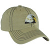 A beige cap featuring an embroidered eagle design, with dark stitching details and a branded logo.