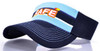 A navy blue and sky blue visor featuring a logo and contrasting stitching. Suitable for headwear.
