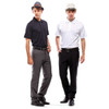 Two men wearing Cascade Polos in black and white, paired with trousers and hats, standing in a neutral setting.
