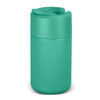 A drink bottle in a matte turquoise finish with a spill-proof lid and branding.
