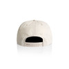 A cream-coloured cap with a flat brim and adjustable strap at the back, featuring a logo.
