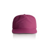 A pink cap with a curved brim and a logo on the front. The cap features a smooth fabric design.