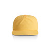 A yellow cap with a curved brim and a logo on the front, featuring a classic baseball cap design.