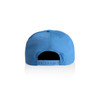 A blue cap with a snapback closure and a logo on the back.