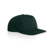 A dark green cap with a flat brim and ventilation holes, featuring a logo on the front.