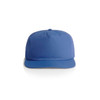 A blue cap with a flat brim and a logo on the front. It features ventilation holes on the top.