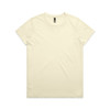 A plain light yellow t-shirt with a round neck, featuring a brand label on the neckline.