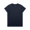 A navy blue t-shirt featuring a round neckline and short sleeves, with a logo on the inside label.