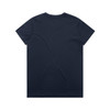 A navy blue t-shirt featuring a plain back design and a logo on the neck area.