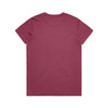 A maroon t-shirt with a standard crew neck and short sleeves, featuring a plain back and a logo on one sleeve.