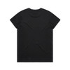 A black T-shirt featuring a plain back design and a logo.