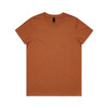 A plain t-shirt in a warm, earthy orange colour. It has a round neckline and a minimalist design.