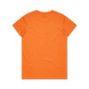 An orange T-shirt displayed flat, featuring a standard crew neck and short sleeves. The back is plain with no design.