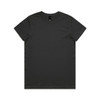 A black t-shirt displayed flat, featuring a round neck and short sleeves, with a branding label inside the collar.