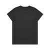 A black t-shirt with a round neckline and short sleeves, featuring a logo on the back.