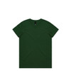A green T-shirt featuring a crew neck and short sleeves. The garment includes a logo label.