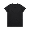 A black T-shirt featuring a plain back and a logo on the label. Suitable for casual wear.