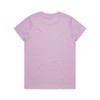 A light purple t-shirt with a simple design, featuring a logo on the back.