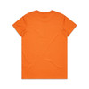 An orange T-shirt with a plain back, featuring a logo on the label.