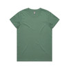 A green t-shirt with a round neckline and short sleeves, featuring a brand logo.