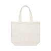 A cream-coloured tote bag with two sturdy handles and a simple design. It has a logo on one side.