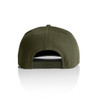 A green cap featuring a flat brim and an adjustable strap at the back. The cap has a logo on it.